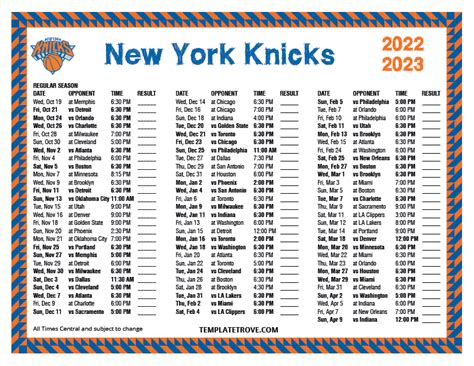 knicks schedule 2023